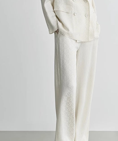 COMME MOI Lv Yan designer summer women's fashion simple white jacquard straight-leg pants - ADDISON.