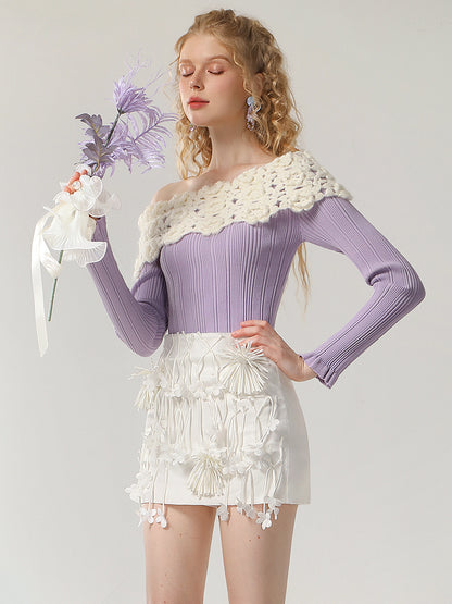 CHECOCRE Stylish Three-dimensional Handmade Flower White Hip Slim Short  Skirt - VEX