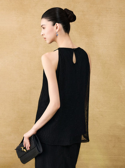 HECO Chinese style wrinkle elastic crew neck vest  age-reducing top - CAST.