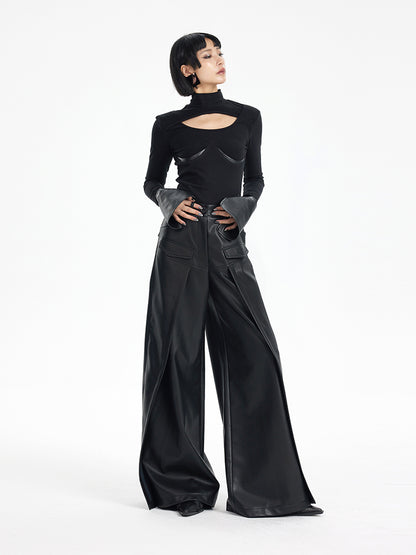 TINY IN black high waist casual wide leg long pants-EMI