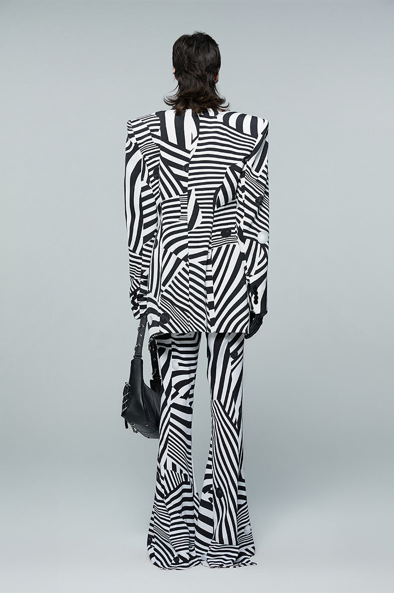 ANNAKIKI black and white contrasting special-shaped striped bootcut trousers for women-HIRANO