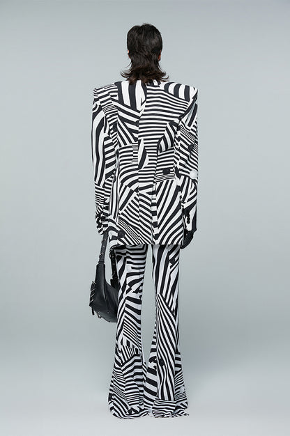 ANNAKIKI black and white contrasting special-shaped striped bootcut trousers for women-HIRANO