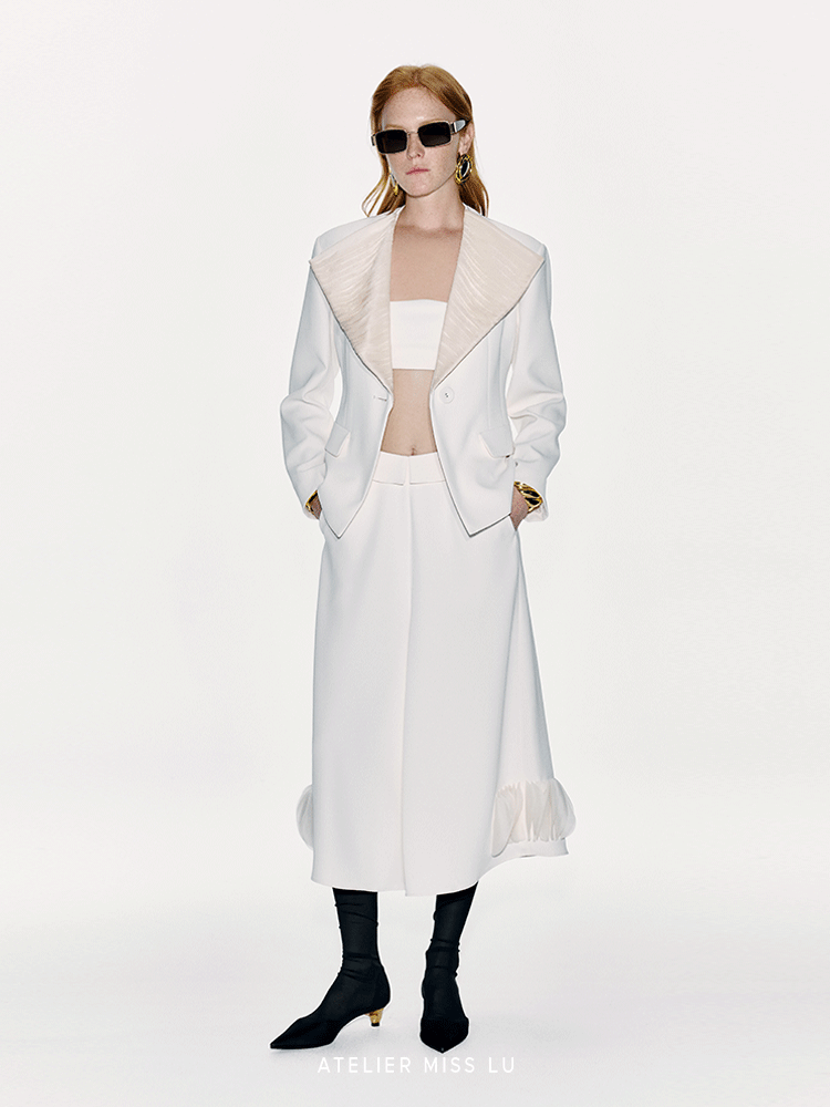 ATELIER MISS LU Textured Tulle Patchwork Waist Blazer - SERMON.