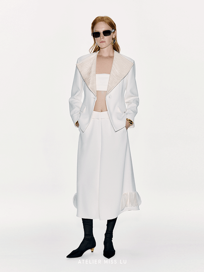 ATELIER MISS LU Textured Tulle Patchwork Waist Blazer - SERMON.