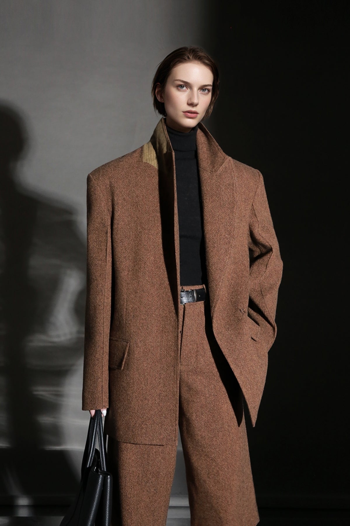 PIAOIN Retro Blazer Wool Jacket Women's Niche Suit Top Commuter Versatile- BEX