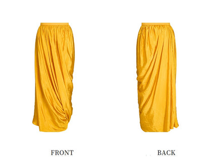 ZHUCHONGYUN yellow asymmetrical pleats slim skirt-CUD.