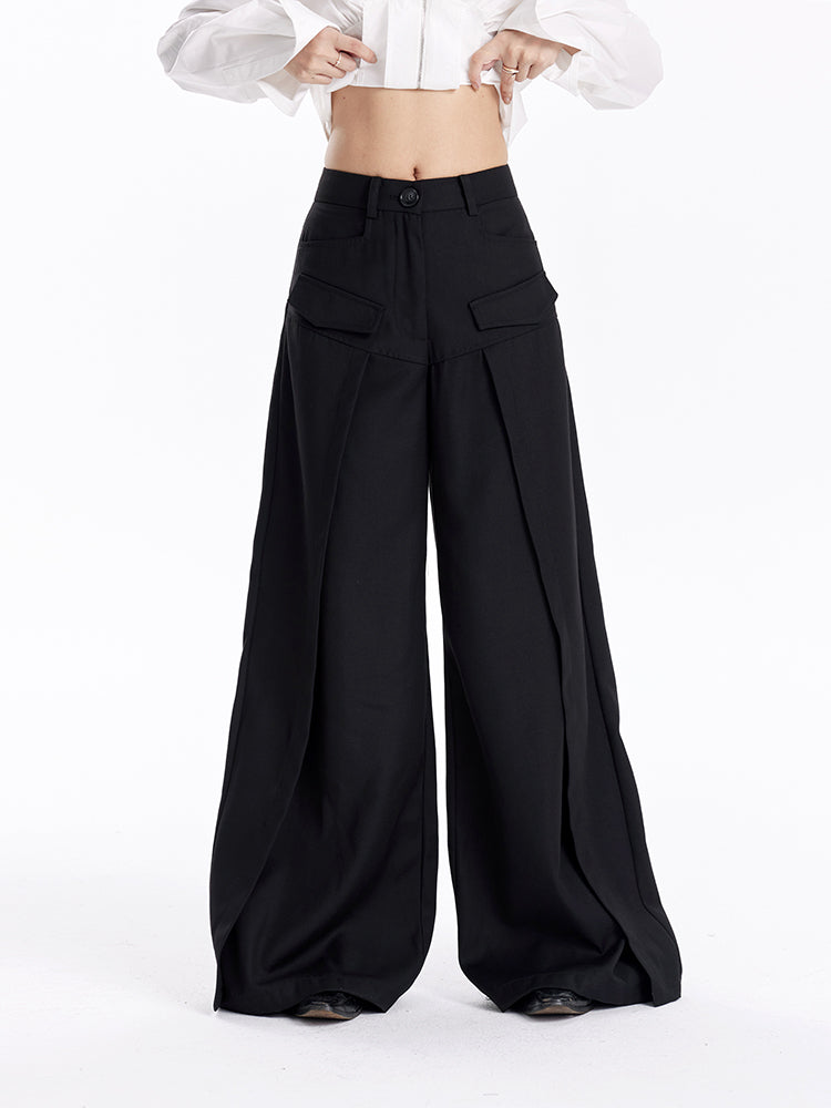 TINY IN women's high-waisted wide-leg black pants -CHERRY