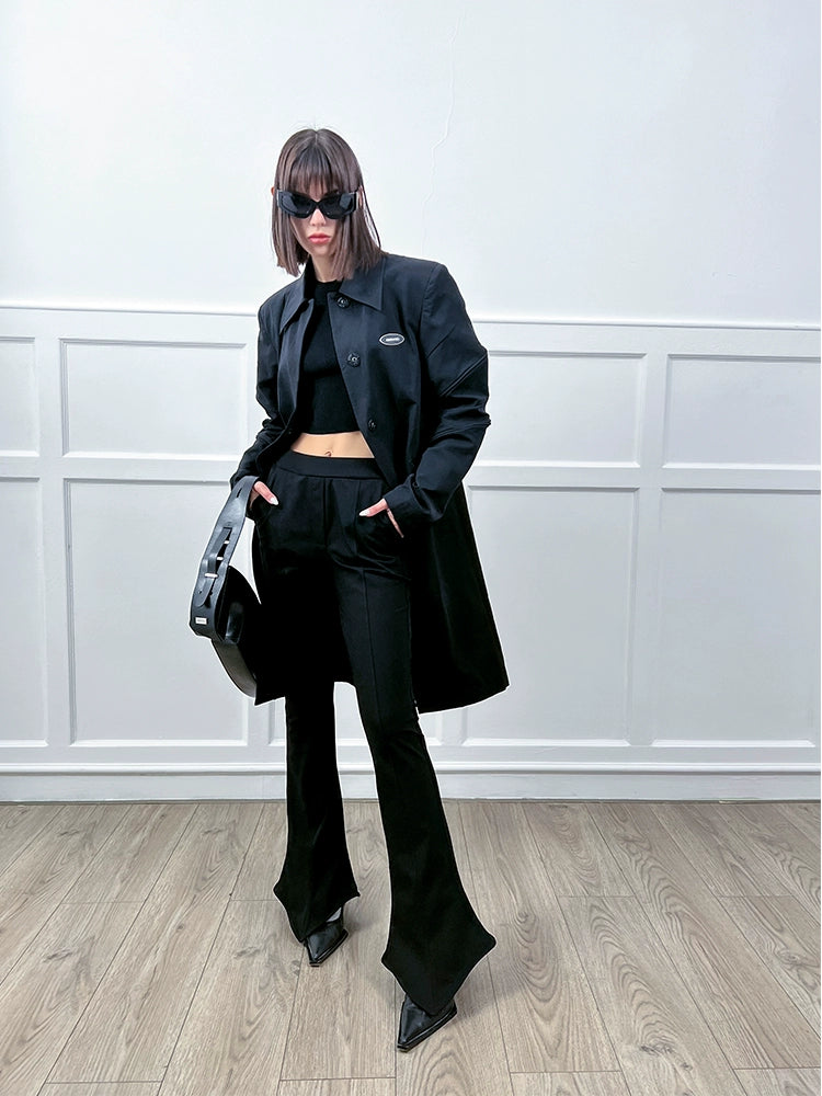 ANNAKIKI black 3D three-dimensional split-sleeve trench coat jacket for women-CONRAD