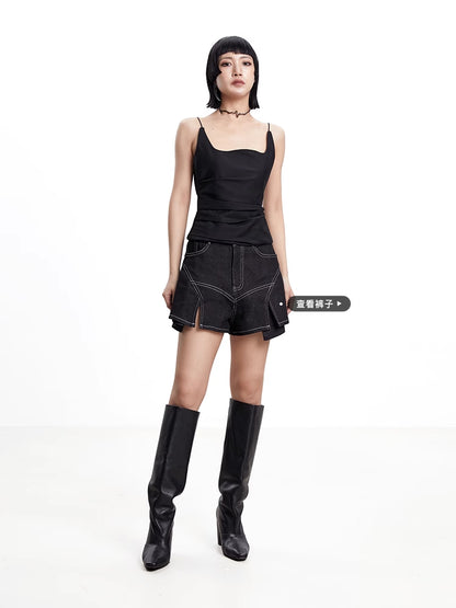 TINY IN w-neck pleated black white back zipper camisole - PIPER