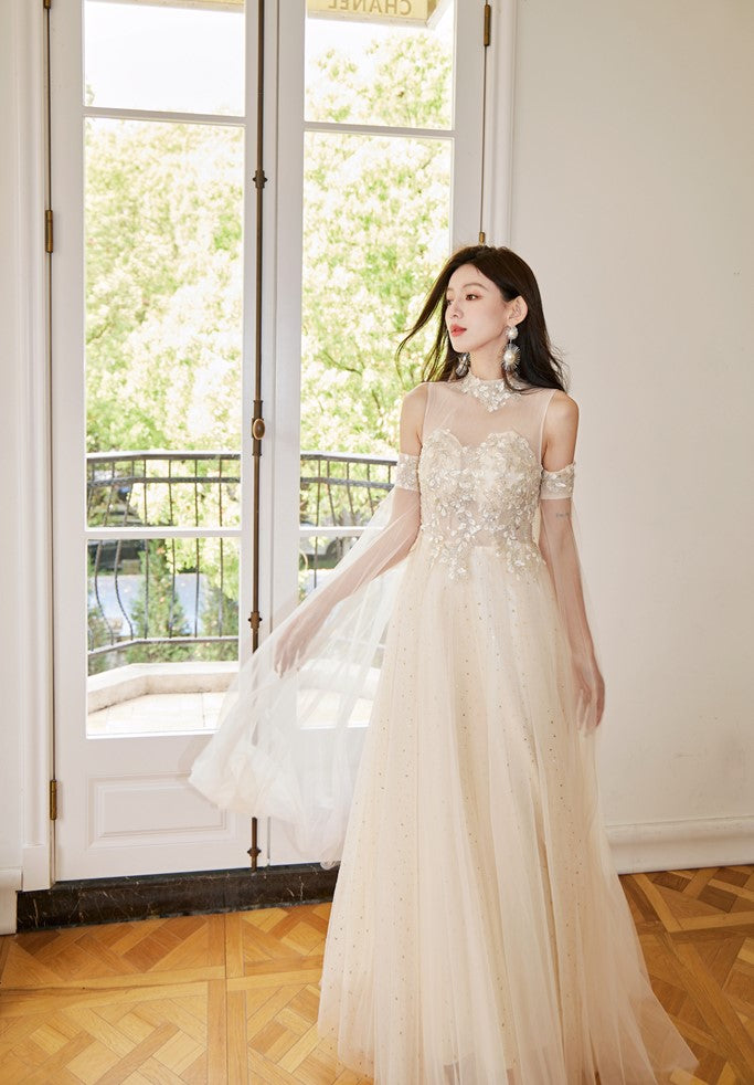 DOLLY Elegant Flower Stand Collar Sleeveless High Waist Tutu Wedding Dress-BELINDA