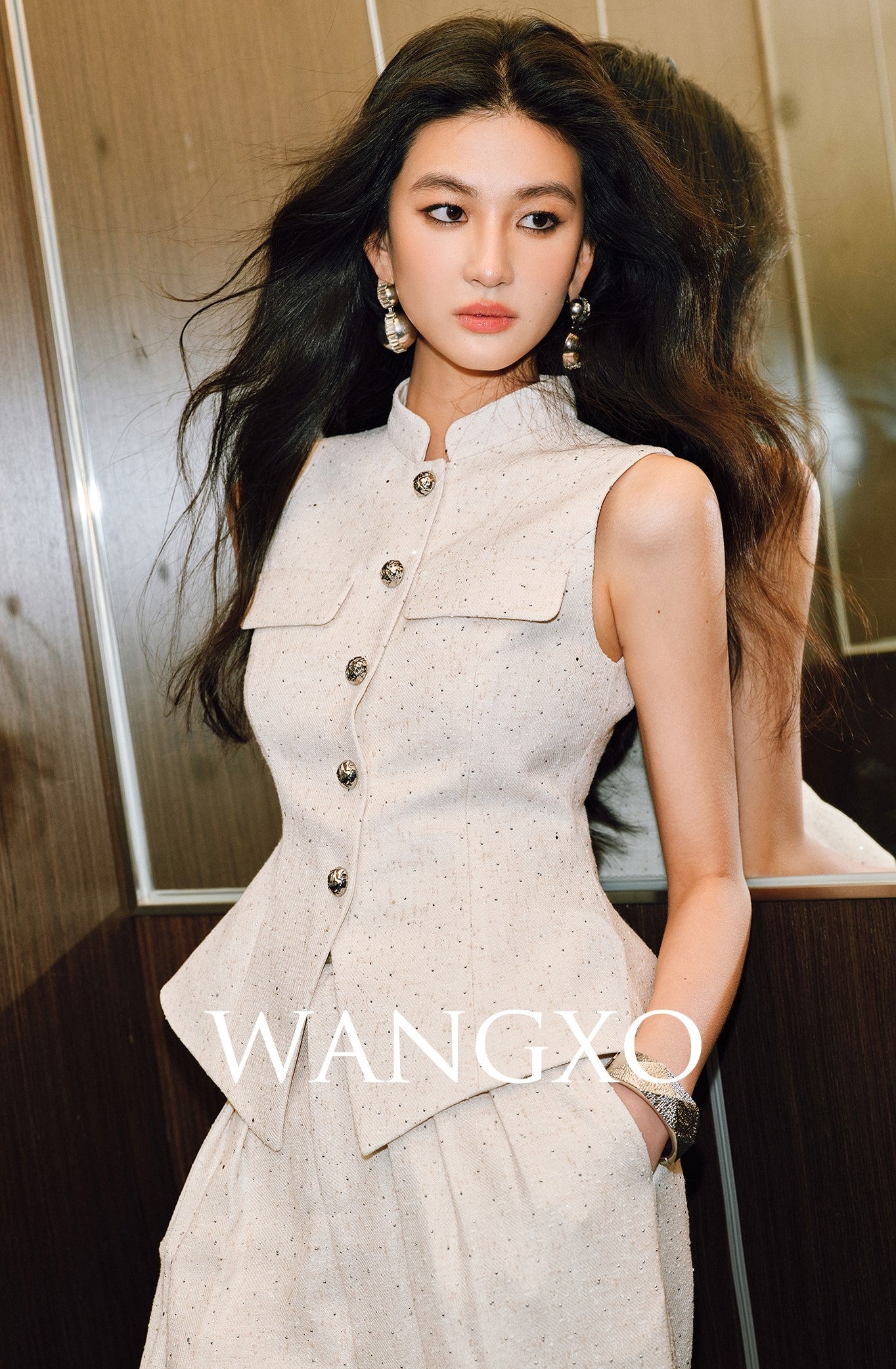 WANGXO | Silver Classic Tweed Vest & Straight-Leg Pants Suit - LYRA.
