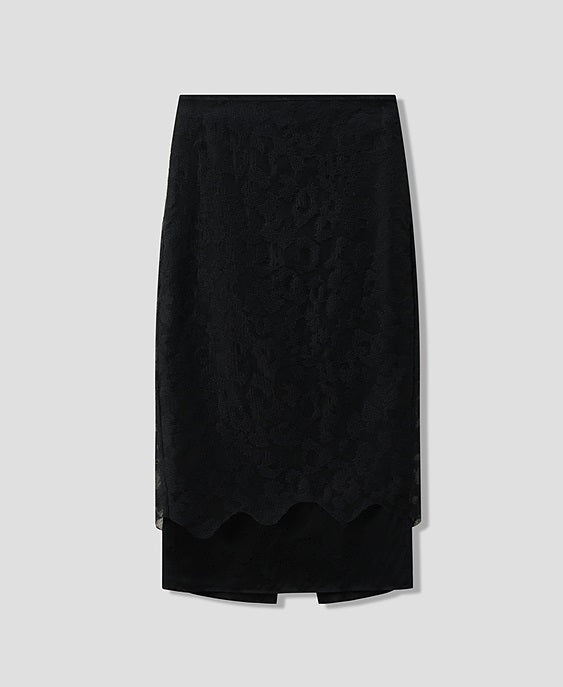 COMME MOI silk embroidered black slit midi skirt - LONDON.