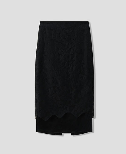 COMME MOI silk embroidered black slit midi skirt - LONDON.