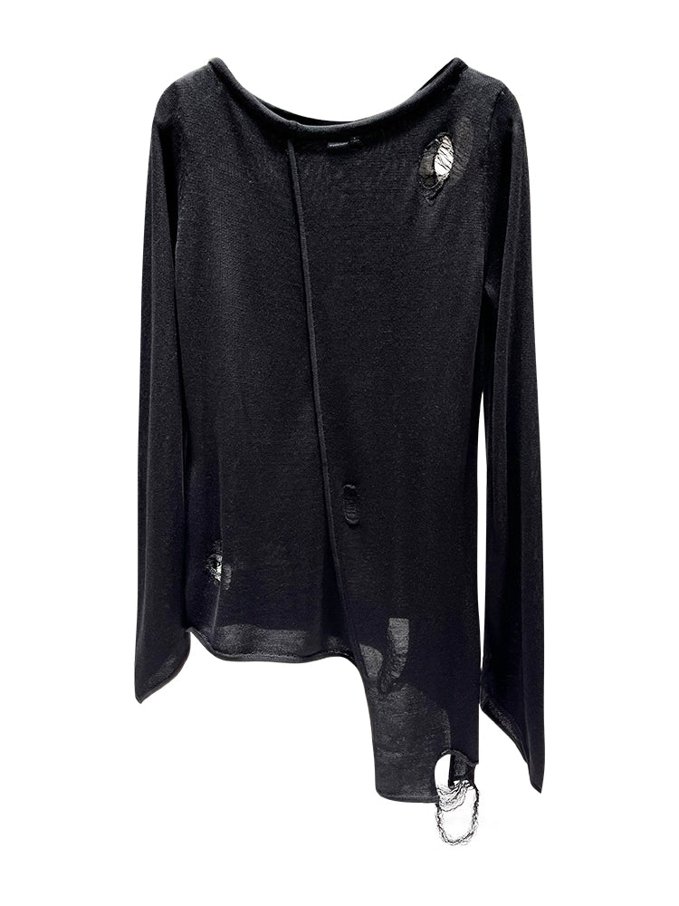 ANNAKIKI irregular four-pointed star sleeve ripped pullover knit sweater-ETSUKO
