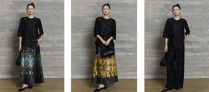 HECO Round Neck Square Tassel Design Texture Shirt Top Women - reign.