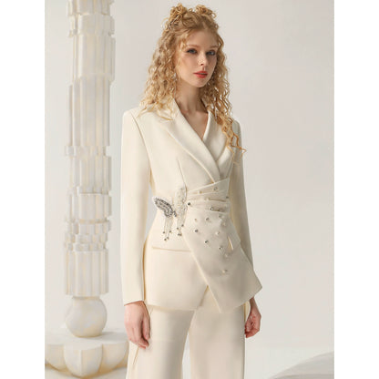 CHECOCRE Stubble temperament commuter bow diamond irregular jacket pleated skirt - ANGEL.