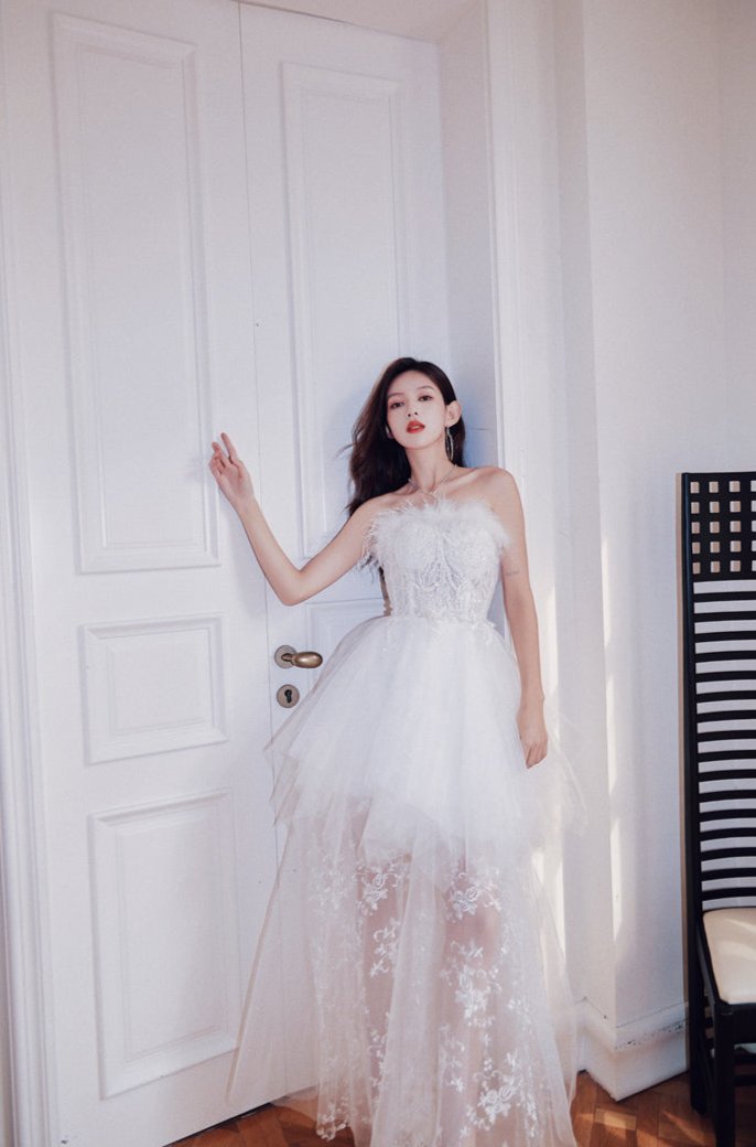 DOLLY Elegant Sleeveless Feather Tube Top Embroidery Long Tutu Dinner Dress-KYLIE