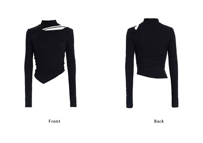 [20% OFF] TINY IN irregular cut-out off-the-shoulder long-sleeved T-shirt temperament slim fit half-neck base layer