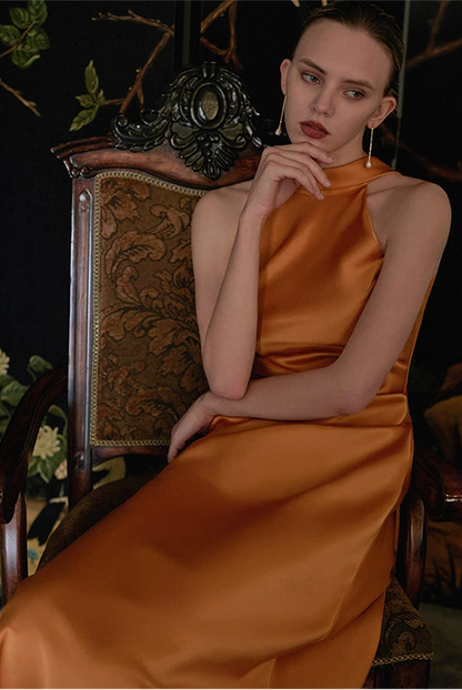 GOUDIN French orange slim long skirts dresses-LIM.