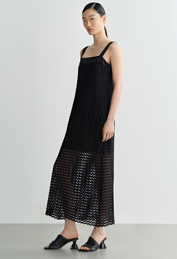 COMME MOI  women's black hollow sundress A-line skirt - RUBY.