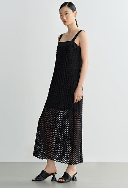 COMME MOI  women's black hollow sundress A-line skirt - RUBY.