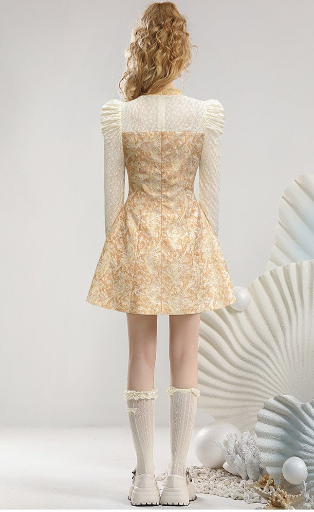 CHECOCRE Stubble new bow decoration waist long sleeve court style dress - WING.