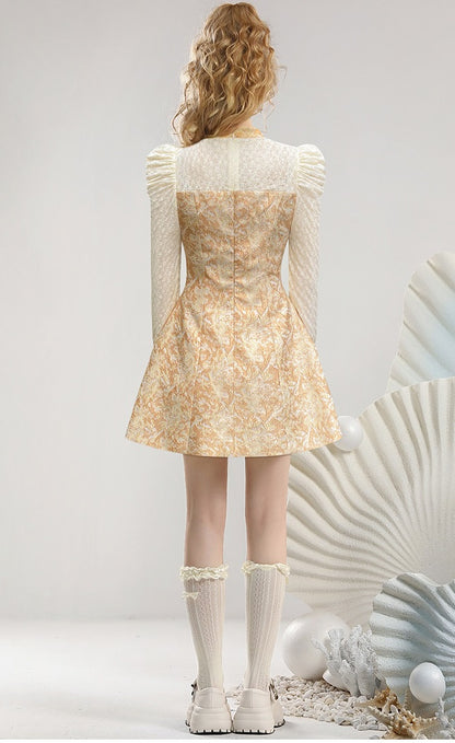 CHECOCRE Stubble new bow decoration waist long sleeve court style dress - WING.