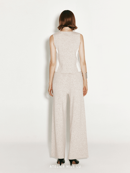 ATELIER MISS LU Fall/Winter Contrast Cashmere and Wool Blend Vest - CHERRY