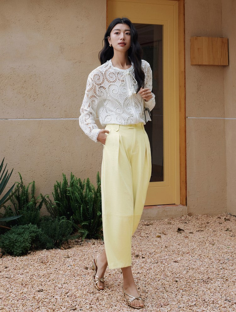 SUSHE eight-point straight banana relaxed wide-leg pants-KATY