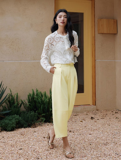 SUSHE eight-point straight banana relaxed wide-leg pants-KATY