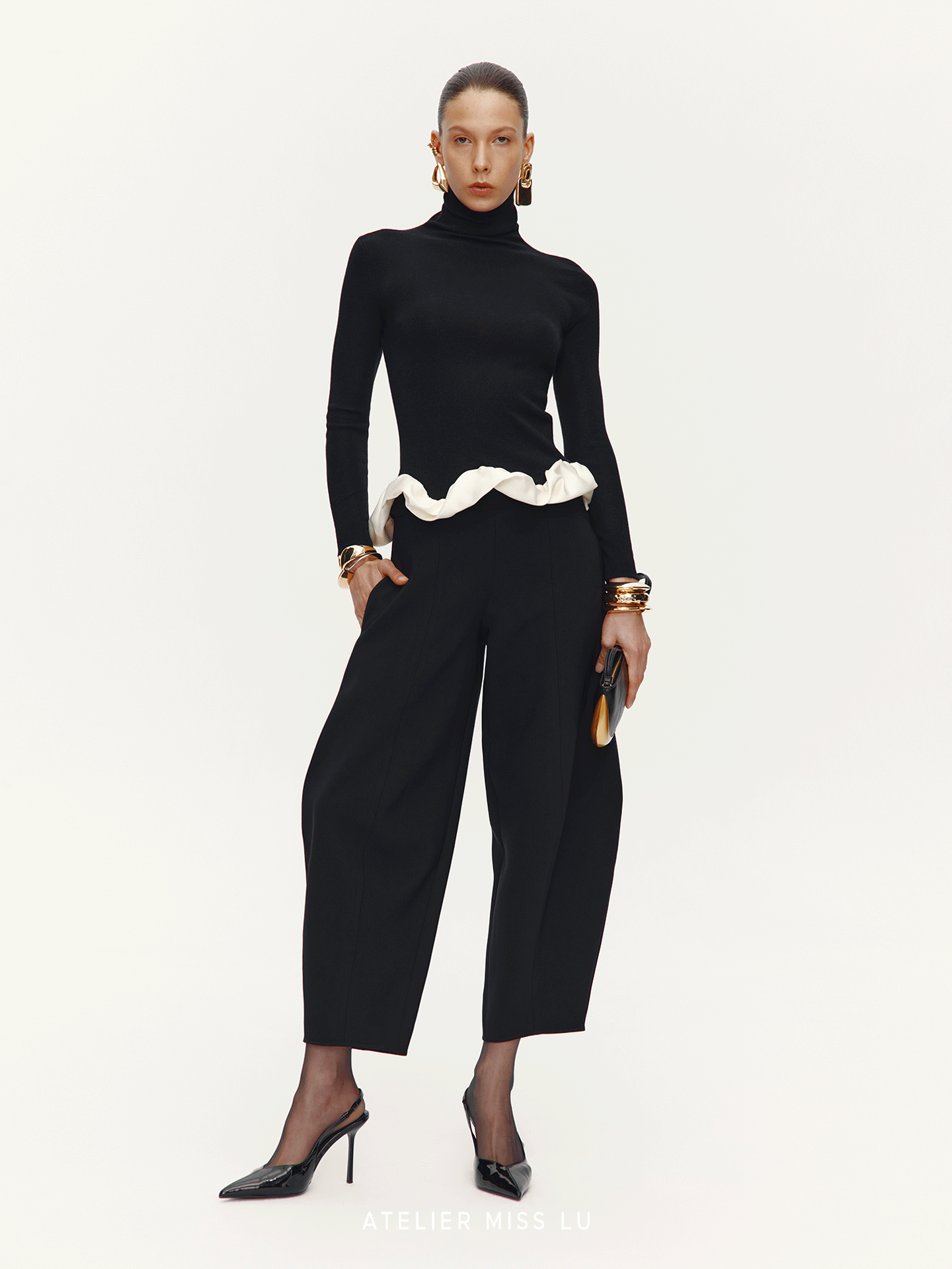 ATELIER MISS LU Artistic Scimitar Silhouette Casual Loose Pants - CHANTS