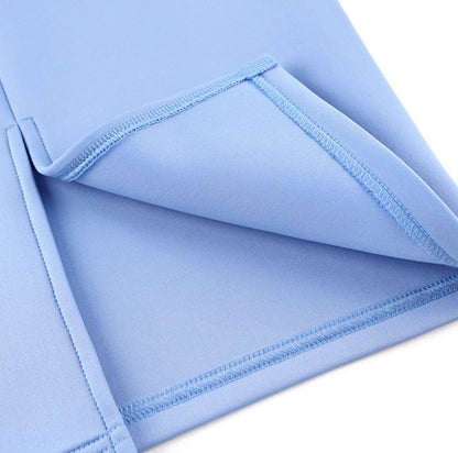 DOLLY High End Blue Crew Nek Ruffled Flying Sleeve Midi Office Dress-BELLONA