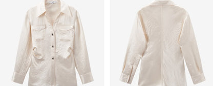 COMME MOI Lv Yan Designer Summer Acetate Texture V-Neck Waist Shirt - AYLA.