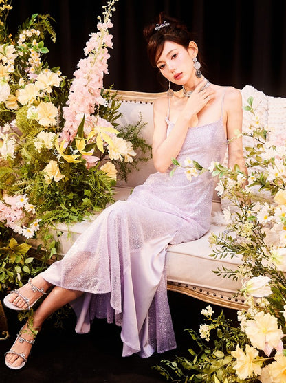 DOLLY Elegant Purple French Style Sleeveless Sequin Backless Long Evening Dress-WILLOW   (V)