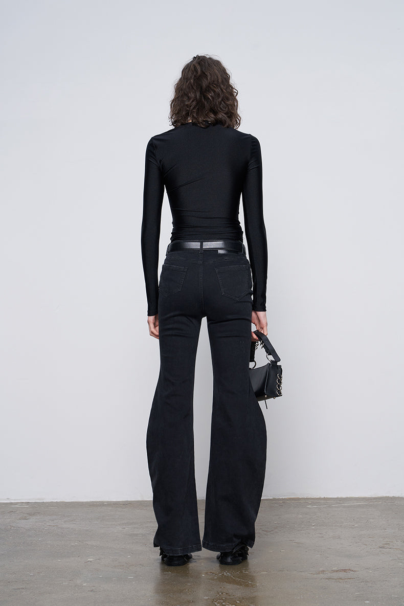 ANNAKIKI black pleated texture long-sleeved  top for women-VENUS