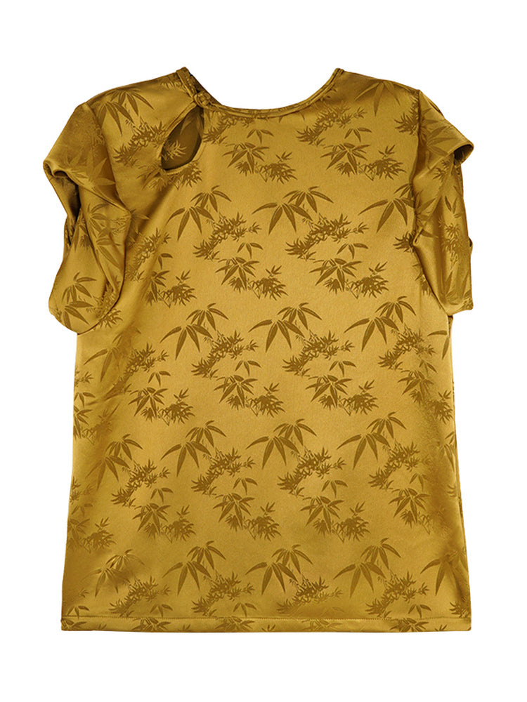 HECO Chinese Acetate Fugui Buckle Short Sleeve T-Shirt - CLOVE.