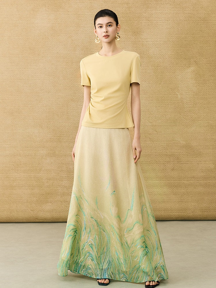 HECO Chinese Style Waist Shirred Knit Slim Stretch Top- STIQE.