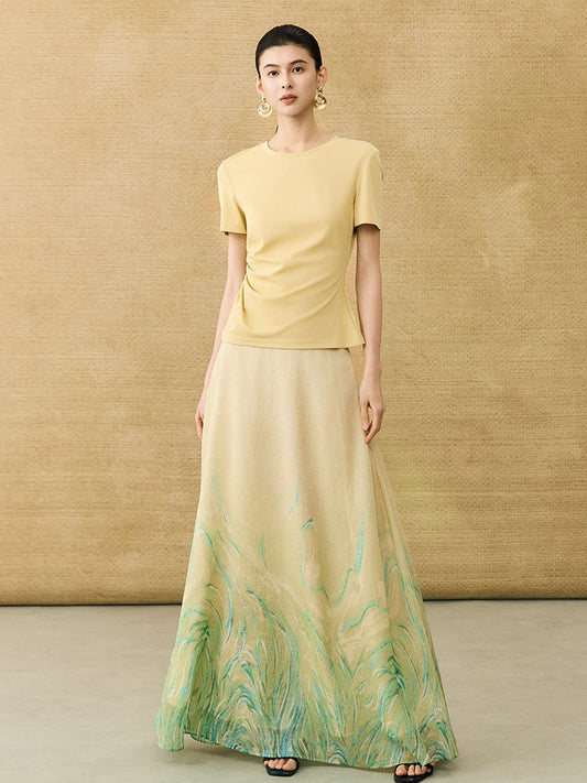 HECO Chinese Style Waist Shirred Knit Slim Stretch Top- STIQE.