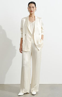 COMME MOI summer acetate texture commuter wide-leg pants - NAVY.