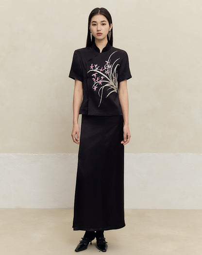 HECO High-waisted purple black white back slit skirt Hip Girl - spirit.