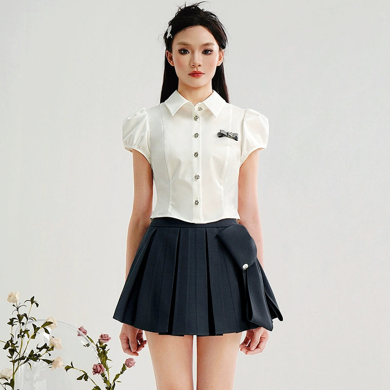 CHECOCRE Stubble Sweet Cool Girly Suit Dark Gray Pleated Skirt - ELEVATOR