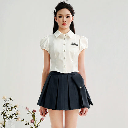 CHECOCRE Stubble Sweet Cool Girly Suit Dark Gray Pleated Skirt - ELEVATOR