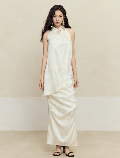 HECO Acetate Pleated Vest Sleeveless Top Skirt Set - prue.