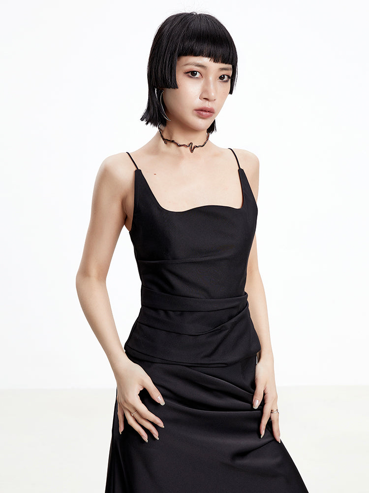 TINY IN w-neck pleated black white back zipper camisole - PIPER