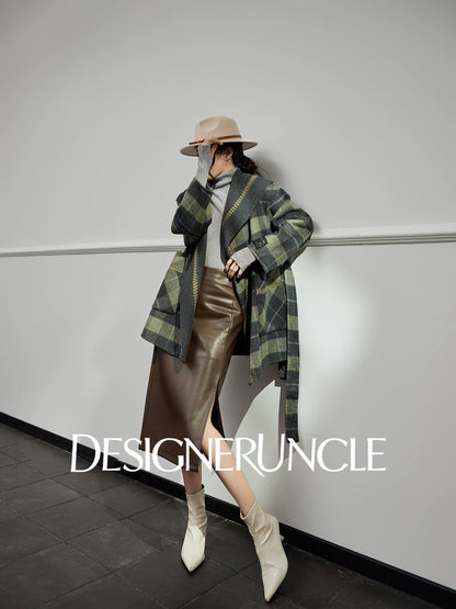 DGU "Daige" green plaid woolen jacket fashion high-end and versatile trend - Skylar.
