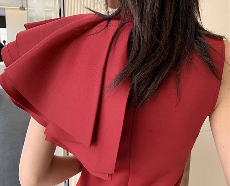 DOLLY High End Retro Style Sleeveless Ruffle Slim Fit Midi Church Dress-RAIN