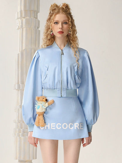 CHECOCRE Three-dimensional Bear Design Sense Blue Two-Piece Short Set Suit  - MORGAN