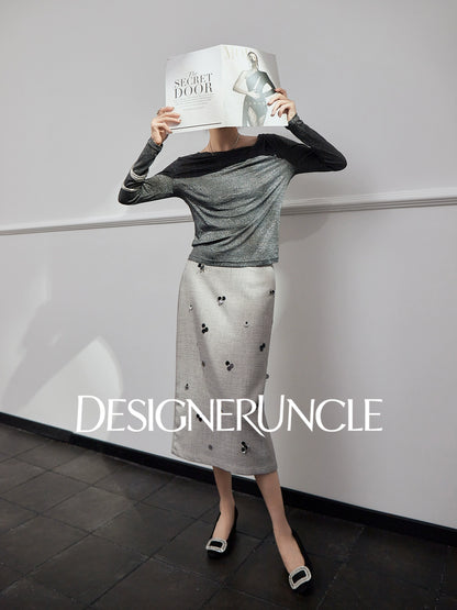 DGU "Ink Realm" gray long-sleeved loose commuting slimming and versatile high-end top - YAN.