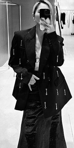 ANNAKIKI Metal Four-pointed Star Pendant Suit Jacket Women-YAGAMI