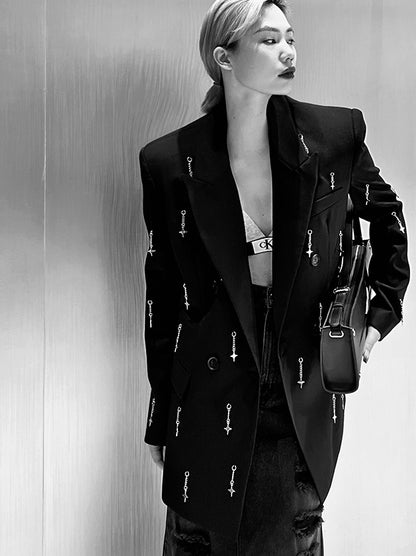 ANNAKIKI Metal Four-pointed Star Pendant Suit Jacket Women-YAGAMI